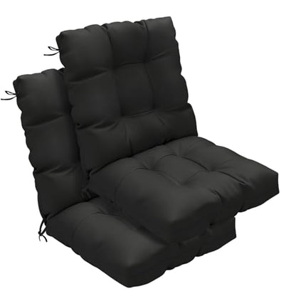Outdoor Chair Cushions 42x21x4 Inch Set of 2, Black | Patio Cushions for Dining Rocking Chairs, High Back Soft Seat Pad with Ties, Waterproof Fade Resistant, Indoor Outside Use - color: Black