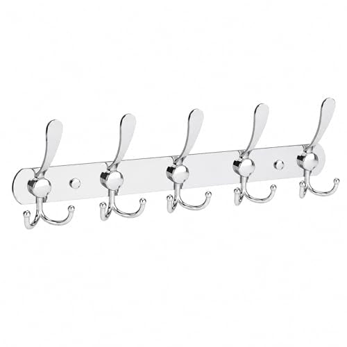 YUNISS Coat Rack Wall Mounted，5 Tri Stainless Steel Coat Hook for Coat Hat Robes Towel in Mudroom Entryway (Sliver, 1 Pack 5 Hook) - color: Sliver, size: 1 Pack 5 Hook