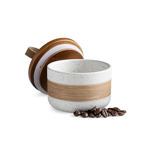 Miamolo Small Ceramic Jar with Lid, Coffee Container Canister Kitchen Food Storage Jars for Spice Sugar Tea Bag, Stackable Decorative Jars for Countertop, White & 5 fl.oz - color: White, size: 5 fl.oz