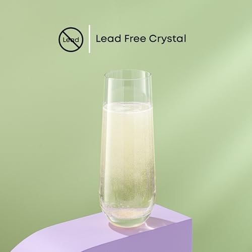 JoyJolt Milo Stemless Champagne Flutes Set of 8 Crystal Glasses. 9.5oz Prosecco Wine Flute, Mimosa Glasses, Cocktail Glass Set, Water Highball Glass, Bar Glassware - size: 9.5 Ounces