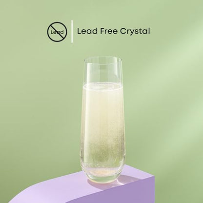 JoyJolt Milo Stemless Champagne Flutes Set of 8 Crystal Glasses. 9.5oz Prosecco Wine Flute, Mimosa Glasses, Cocktail Glass Set, Water Highball Glass, Bar Glassware - size: 9.5 Ounces