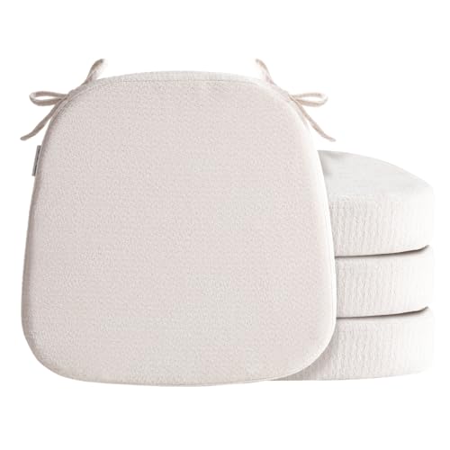 D-Shaped Chair Cushions for Dining Chairs, 2.5” Thick Chair Pads with Washable Comfortable Textured Cover, Non Slip Kitchen Chair Cushions with Ties, 16.5" x 16.5", 4 Pack, Creamy White - color: Creamy White, size: 4 Pack