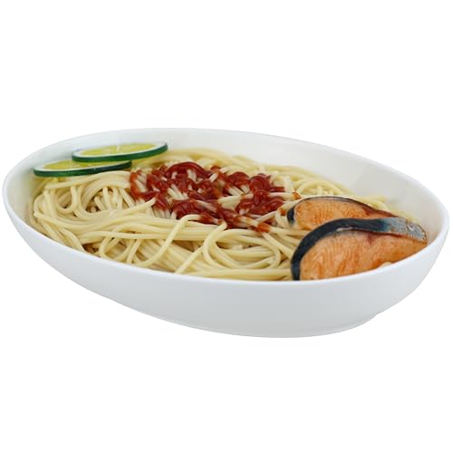 EIKS Ceramic Deep Plates Oval Shaped Dishes, Size of L10.8 x W7.7 | For Serving Fish, Seafood, Appetizers, Salad, Snack in Home, Dinner, Entertaining Party - size: L Size (L10.8" x W7.7")
