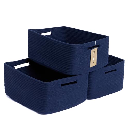 MiniArk Large Storage Baskets for Shelves, 17 x 13 x 7.5” Closet Organizers Bins for Clothes Blanket Towels, Baby Nursery, Toy Baskets Box, Woven Rope Baskets, 3 Packs Navy Blue - color: Navy Blue, size: 3pcs-L17×W13×H7.5"