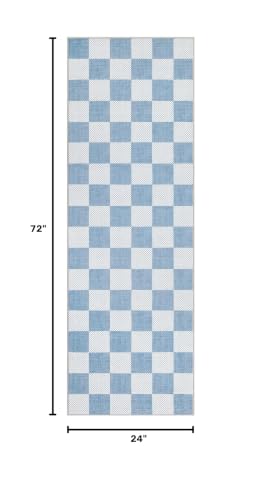 GarveeHome Checkered Blue 2x6 Washable Kitchen Runner Rug Low-Pile Entryway | Light Blue Small Area Rug for Hallway Bedroom Bathroom Non-Slip Stain Resistant Geometric Rugs TPE Backing - color: Light Blue, size: 2' x 6' (Rectangular)