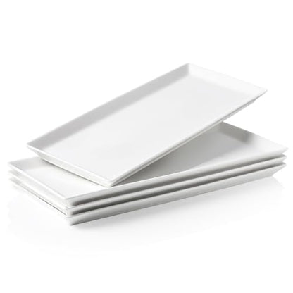 Kanwone White Serving Platters, Porcelain Serving Trays for Parties, Large Rectangular Plates - 14.5 Inch, Set of 4 - style: Style3