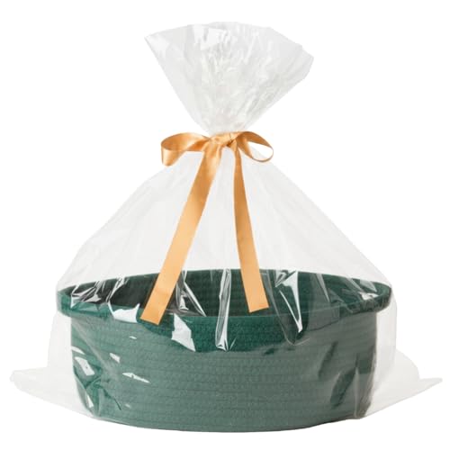 Small Woven Gift Basket Empty with Bag & Ribbon - Gifts for Mom, Baby Shower, Birthdays & Raffle - Cotton Rope Storage Basket for Dog Toys or Shelf - 12"x8"x5", Green - color: Green, size: 1 Pack