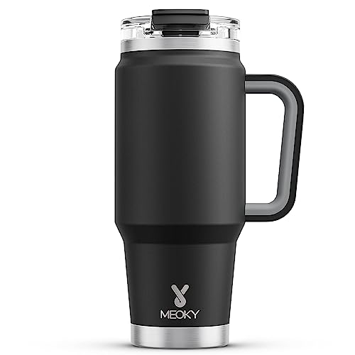 Meoky 32 oz Tumbler with Handle, Insulated Tumbler with Lid and Straw, Stainless Steel Travel Mug, Keeps Cold for 24 Hours, 100% Leak Proof, Fits in Car Cup Holder (Night) - color: Night, size: 32 Ounces