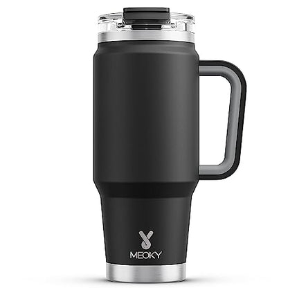 Meoky 32 oz Tumbler with Handle, Insulated Tumbler with Lid and Straw, Stainless Steel Travel Mug, Keeps Cold for 24 Hours, 100% Leak Proof, Fits in Car Cup Holder (Night) - color: Night, size: 32 Ounces