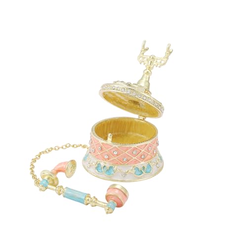 QIFU Hand Painted Pink Telephone Style Enamel Trinket Box Hinged, Unique Small Jewelry Box to Store Your Jewelry in Style - style: Telephone