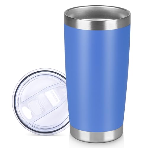 20 oz Tumbler Stainless Steel Tumblers Bulk with Lid Double Wall Insulated Coffee Tumbler Cups for Hot & Cold Drinks Powder Coated Travel Coffee Tumbler Mug Metal (Azure, 1 pack) - color: Azure, size: 20 Ounces