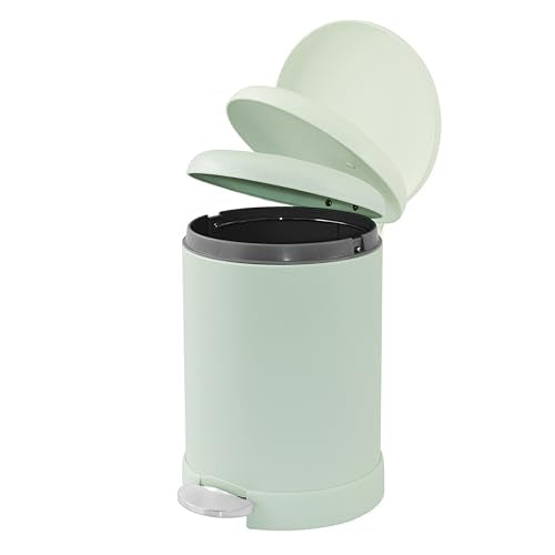 Glad Small Trash Can, 1.2 Gallon | Round Stainless Steel Garbage Bin with Soft Close Lid & Step Foot Pedal | Metal Waste Basket with Removable Inner Bucket, Green - color: Green