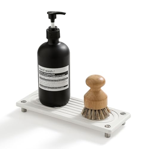 Water Absorbing Stone Sink Caddy, Diatomite Kitchen Sink Organizer, Bathroom Counter Tray, Faucet Drying Mat Coaster Soap Dish Rack Riser Dispenser Sponge Holder, Silver, White 10" x 4" - color: 10"x 4" - White