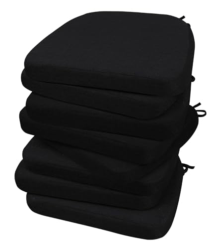 AAAAAcessories D-Shaped Chair Cushions, 2" Thick Dining Chair Pads with Ties and Removable, Machine-Washable Cover, 17" x 16", Set of 8, Black - color: Black, size: 8 Count(Pack of 1)