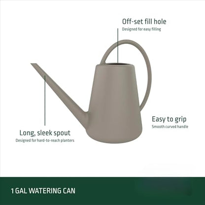 1 Gallon Resin Watering Can, with Ergonomic Curved Handle & Long Spout | for Indoor & Outdoor Plants,Birch Grey