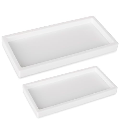 Silicone Bathroom Vanity Tray Dish Soap Holder Sink Organizer, White | 2 Pack, Thickened Silicone, Easy to Clean, Waterproof, Non-Slip, for Countertop, Kitchen, Bedroom, Dresser - color: White, size: 2-Pack (7.9" x 4.0")