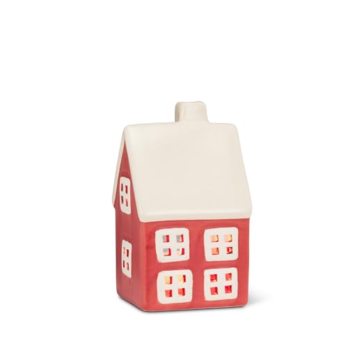 Abbott Collection Red House White Roof Stoneware Tealight Candle Holder (5" H)