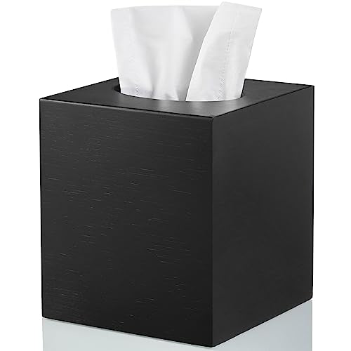 ALELION Wooden Tissue Box Cover Square - Large Black Tissue Box Holder for Tabletop Night Stands Bathroom Office - Decorative Facial Cube Tissue Box Cover - color: Black, size: Square