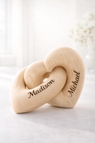 Personalized Interlocking Wooden Hearts, Custom Name Date Engraved Couple Gift, Wedding Anniversary Keepsake, Romantic Decor, Valentine Gift, Bridal Shower Gifts, Engagement Present 2 - color: Design 02