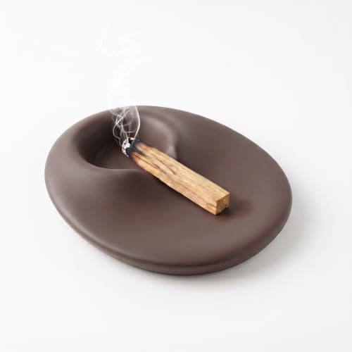 Mocha Brown Cement Palo Santo Holder, Incense Cone Burner – Minimalist Smudge Tray and No Mess Ash Catcher for Meditation, Yoga, Bedroom, Bathroom, Reading, Tea Time and Earth Tone Home Decor - color: Mocha Brown