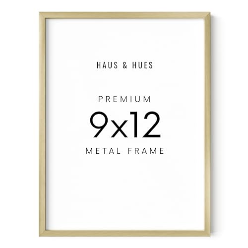 HAUS AND HUES 9x12 Gold Picture Frame - 9x12 Frame Aluminum, Vertical & Horizontal Hanging, Shatterproof Plexiglass - Ideal for Home, Room, Office Decor (9x12 in, Gold) - color: Gold Metal, size: 9x12 in, style: Set of 01