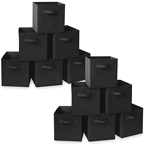 Casafield Set of 12 Collapsible Fabric Cube Storage Bins, Black - 11" Foldable Cloth Baskets for Shelves, Cubby Organizers & More - color: Black, size: 10.5" x 10.5" x 11"