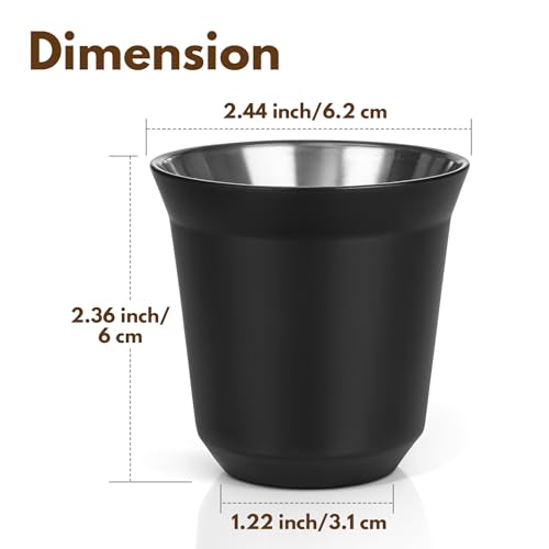 RECAPS 80ml Stainless Steel Espresso Cups Set (Black) | 2 Pack Double Wall 304 Stainless Steel Demitasse Cups 2.7oz,Black (Small Cup) - color: Black