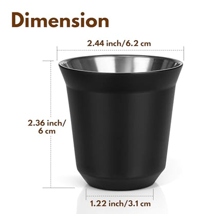 RECAPS 80ml Stainless Steel Espresso Cups Set (Black) | 2 Pack Double Wall 304 Stainless Steel Demitasse Cups 2.7oz,Black (Small Cup) - color: Black