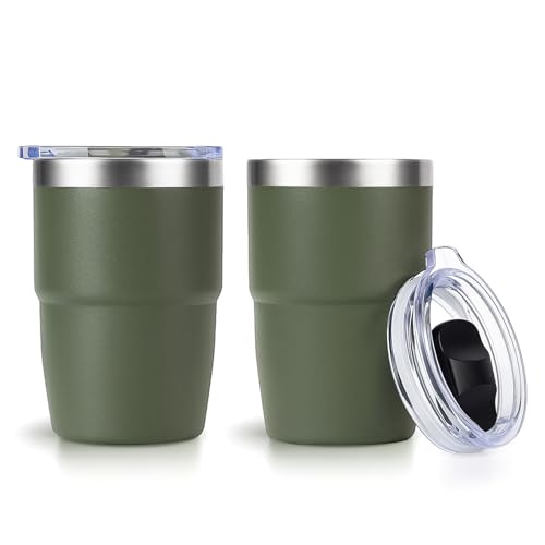 Zenbo 8 oz Stackable Espresso/Coffee Cups with Magnetic Lid, Ceramic-Lined | 18/8 Stainless Steel Mini Tumblers, Double-Wall Vacuum Insulated & Dishwasher Safe for Travel, Office, Sage Green-2 Pack - color: Sage Green