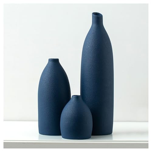 Mdaolv Matte Blue Vase Set Navy Blue Decor Coastal Decor Vases for Kitchen Island Living Room Office Table Fireplace Mantle Decorations & Bathroom Shelf Decor Centerpiece Table Decorations Ceramic - color: Navy Blue