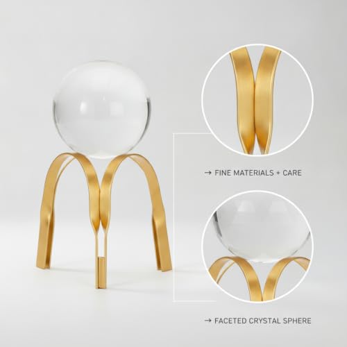 for Shelf, Desk, or Console Table Display: Modern Geometric Metal Leaf and Crystal Ball Sculpture Accent (1 PC) - size: 4.33 x 4.33 x 6.69 in