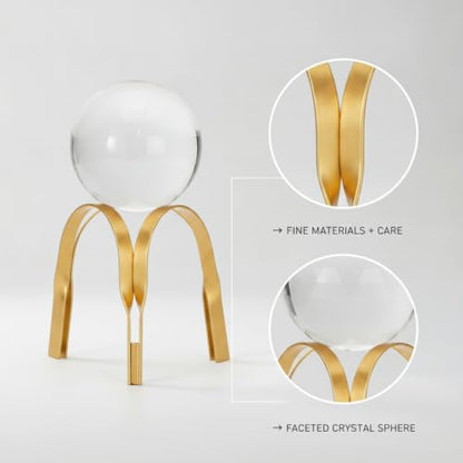 for Shelf, Desk, or Console Table Display: Modern Geometric Metal Leaf and Crystal Ball Sculpture Accent (1 PC) - size: 4.33 x 4.33 x 6.69 in