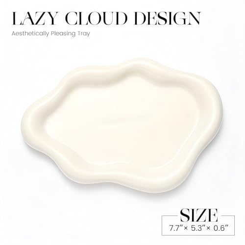Ceramic White Jewelry Tray, Trinket Dish, Ring Dish, Room Funky Decor Aesthetic, Decorative Cloud Vanity Key Tray for Women, Ring Holder Dish, Cute Jewelry Plate Bowl Room Decor Aesthetic