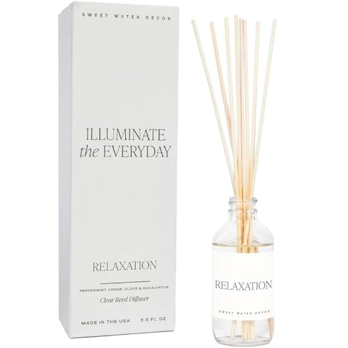 Sweet Water Decor Relaxation Reed Diffuser Set - Eucalyptus, Peppermint, Cedar, Patchouli Scented Diffusers - Reed Diffusers for Home with Long Lasting Fragrance - Oil Reed Diffuser - Made in the USA - style: Relaxation