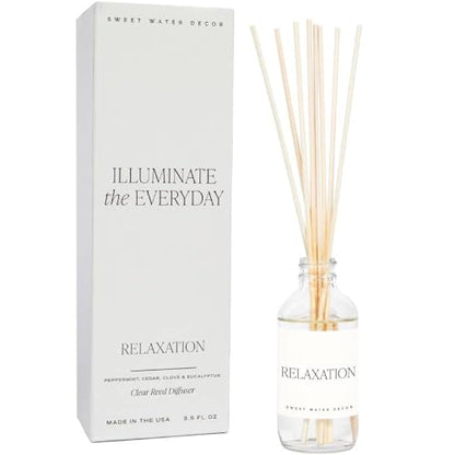 Sweet Water Decor Relaxation Reed Diffuser Set - Eucalyptus, Peppermint, Cedar, Patchouli Scented Diffusers - Reed Diffusers for Home with Long Lasting Fragrance - Oil Reed Diffuser - Made in the USA - style: Relaxation