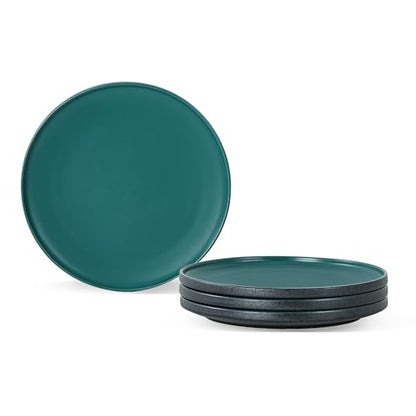 Ceramic Salad & Dessert Plates Set, 8 Inch, Set of 4, Modern Green | Stoneware, Dishwasher & Microwave Safe, Small Dinner Plates, For Cake, Fruits, Waffle, Pasta, Salad - color: Green, size: Salad Plates Set (4PCS)