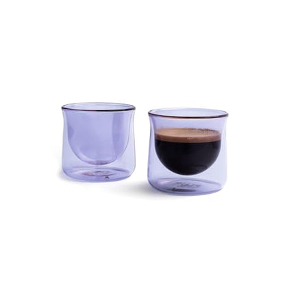 FLUR Espresso Glasses (Set of 2) Perfect for Espresso, Macchiatos & Small Espresso Drinks – Double-Walled Borosilicate Glass – Handmade, Lightweight & Durable – 3oz (Purple) - color: Purple