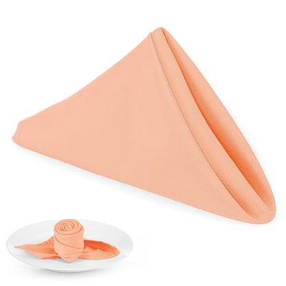 PLOYMONO Peach Cloth Napkins - 8 Pack 17" x 17" Washable Polyester Napkins | Heavy Duty 180 GSM Cloth Napkins with Hemmed Edges - Great for Restaurants, Weddings, Parties, Banquets Dinner - color: Peach