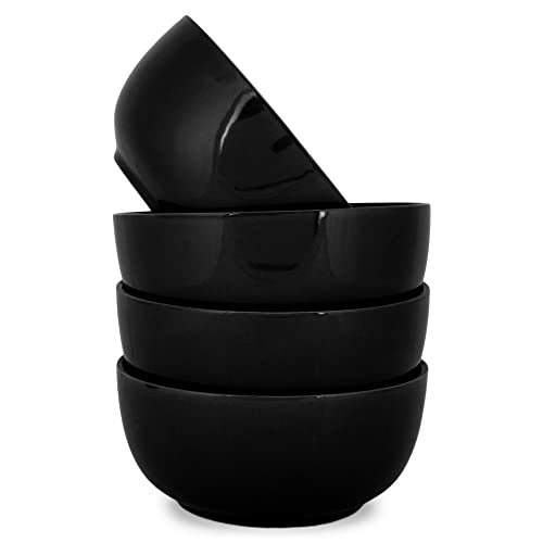 Elanze Designs Bistro Glossy Ceramic 7 inch Dinnerware Bowls Set of 4 - Perfect for Everyday uses from Pasta to Salad, Cereal to Ice cream, Ramen to Pho, Black - color: Black, style: 7 inch Cereal Salad