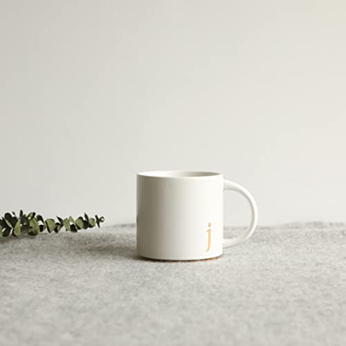 COLLECTIVE HOME Ceramic Coffee Mug, 15 oz Monogram Cup with Gift Box(j) | Dishwasher Safe, Engraved Gold Letter , Personalized Housewarming Birthday Present, Christmas Thanksgiving Mothers Day Gifts - color: gold-j