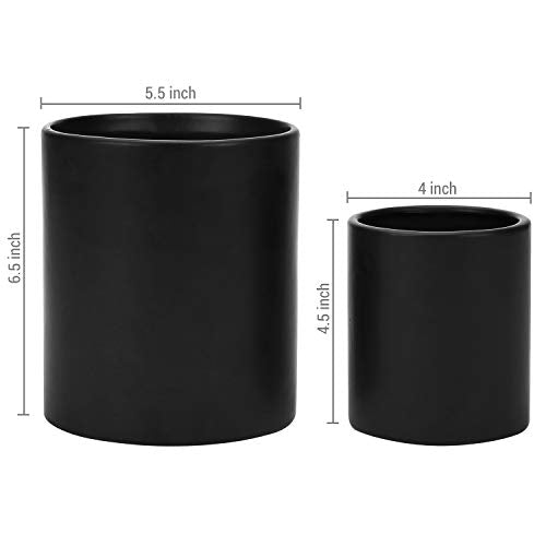 MyGift Set of 2 Black Ceramic Utensil Holder Kitchen Canister Cooking Tools Crock, Large and Small Countertop Silverware Caddy