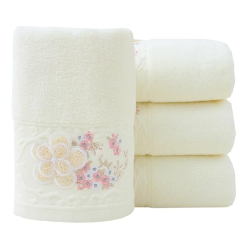 Hand Towels Set of 4 Embroidered Floral Pattern 100% Cotton Absorbent Soft Decorative Towel for Bathroom (Ivory) - color: 4 Ivory