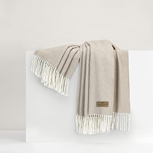 Lands Downunder Lightweight Luxury Herringbone Throw Blanket – Soft Woven Decorative Cotton Throw for Couch, 51” x 67”, Made in Italy (Dune – Warm Beige) - color: Dune