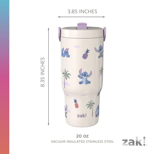 Zak Designs Disney Stitch Siply 20oz Leak-Proof Straw Insulated Tumbler | BPA Free, Stainless Steel, Handle, Cupholder Friendly, Dishwasher Safe, Kids Water Bottle, Reuseable For School, Home, Travel - color: Lilo and Stitch