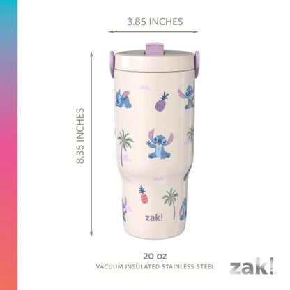 Zak Designs Disney Stitch Siply 20oz Leak-Proof Straw Insulated Tumbler | BPA Free, Stainless Steel, Handle, Cupholder Friendly, Dishwasher Safe, Kids Water Bottle, Reuseable For School, Home, Travel - color: Lilo and Stitch