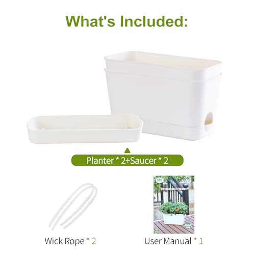 Self Watering Planters: 2 Packs Rectangular Plant Pots with with Drainage and Tray, 10 Inch Window Pot Self Watering Planter for Herb, Houseplants - size: 10 inch 2 Pcs
