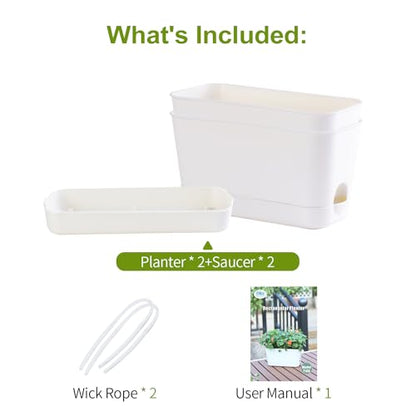 Self Watering Planters: 2 Packs Rectangular Plant Pots with with Drainage and Tray, 10 Inch Window Pot Self Watering Planter for Herb, Houseplants - size: 10 inch 2 Pcs