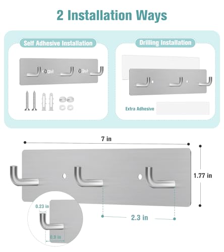 RELBRO Key Holder Wall Mount, Key Rack with 3 Hooks, Small, Silver | Metal, Self Adhesive, 2 Installation Options, Matte Finish, Key Holder for Wall Foyer Garage Camper RV - color: Silver