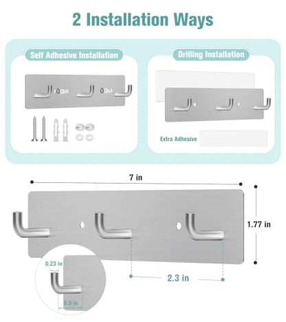 RELBRO Key Holder Wall Mount, Key Rack with 3 Hooks, Small, Silver | Metal, Self Adhesive, 2 Installation Options, Matte Finish, Key Holder for Wall Foyer Garage Camper RV - color: Silver