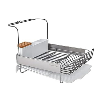 KitchenAid Full Size Compact to Full Capactiy Expandable Rust Resistant Dish Rack, with Self Draining Angled Drainboard and Removable Flatware Caddy, 24-Inch, White - color: White, size: Expandable